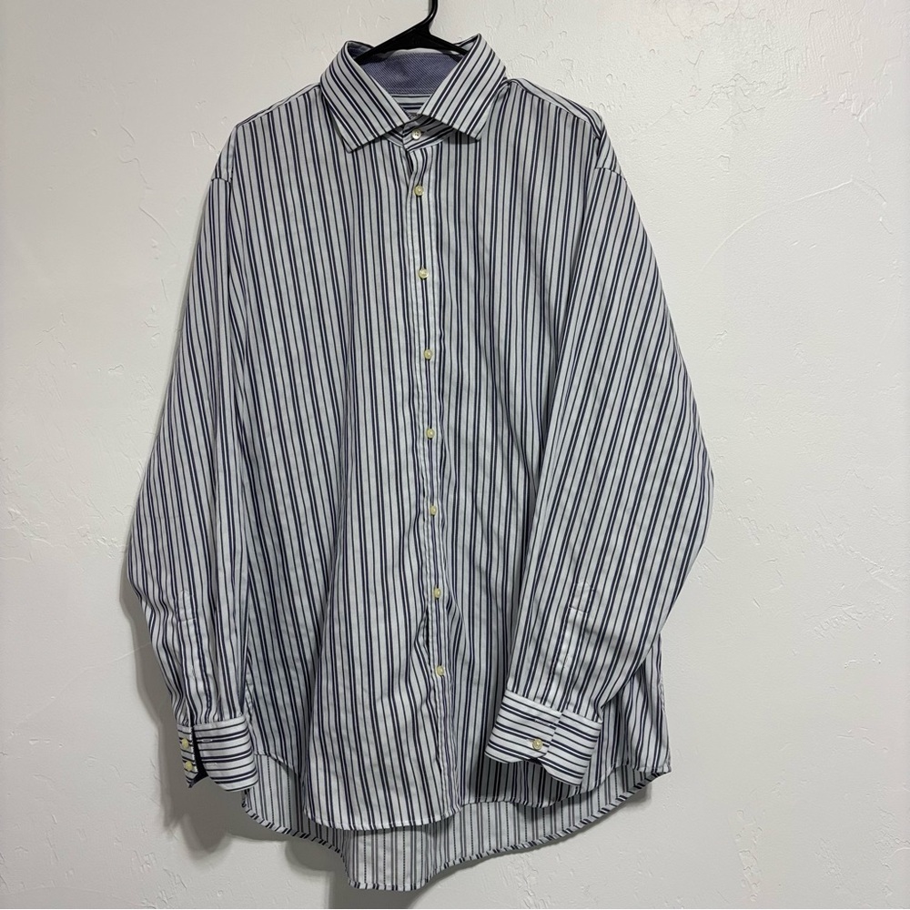 Thomas Dean XXL 100% Cotton Men's Striped Dress Button Front Long Sleeve Shirt